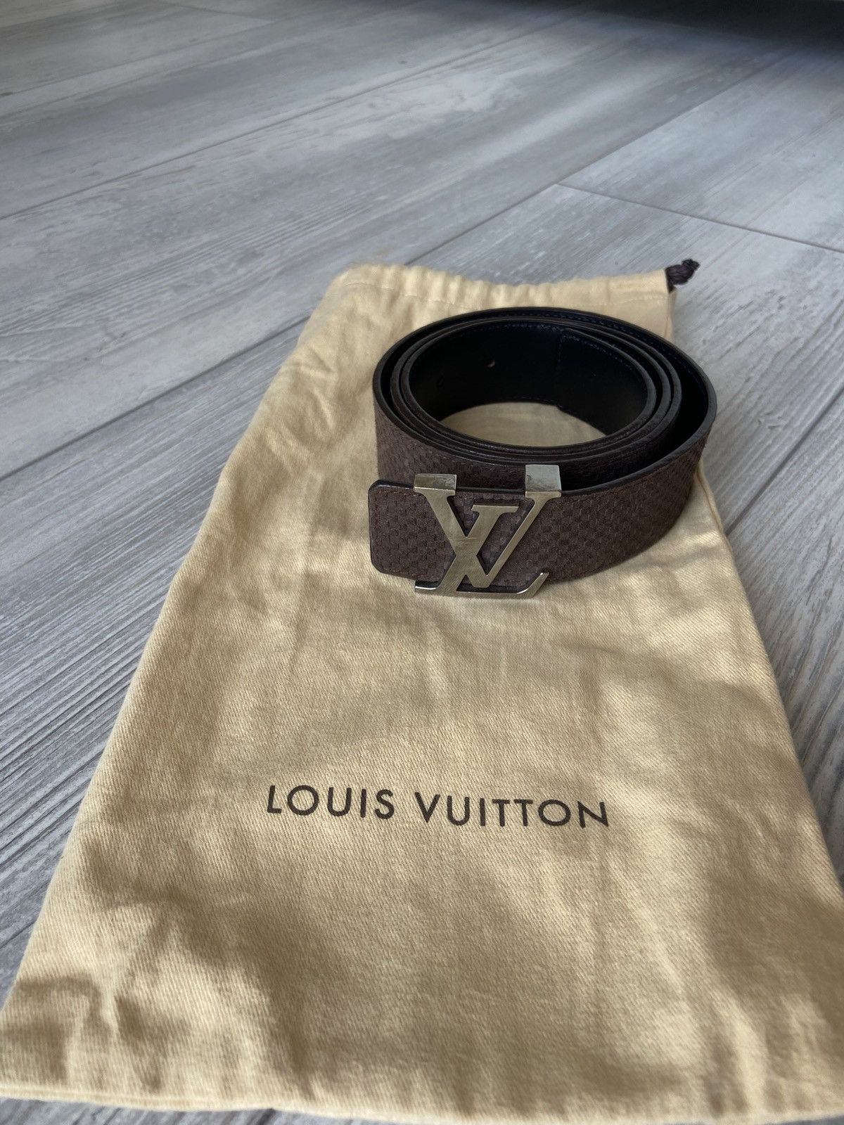 Louis Vuitton Louis Vuitton Brown Mini Damier Suede Initiales Belt Size 34 - 2 Thumbnail
