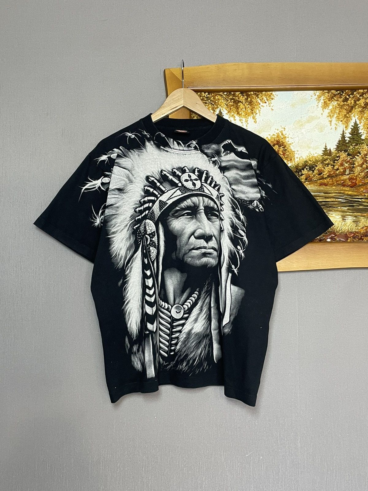 VTG high quality Native American Chief Single Stitch All Over Print T-shirt Size Large