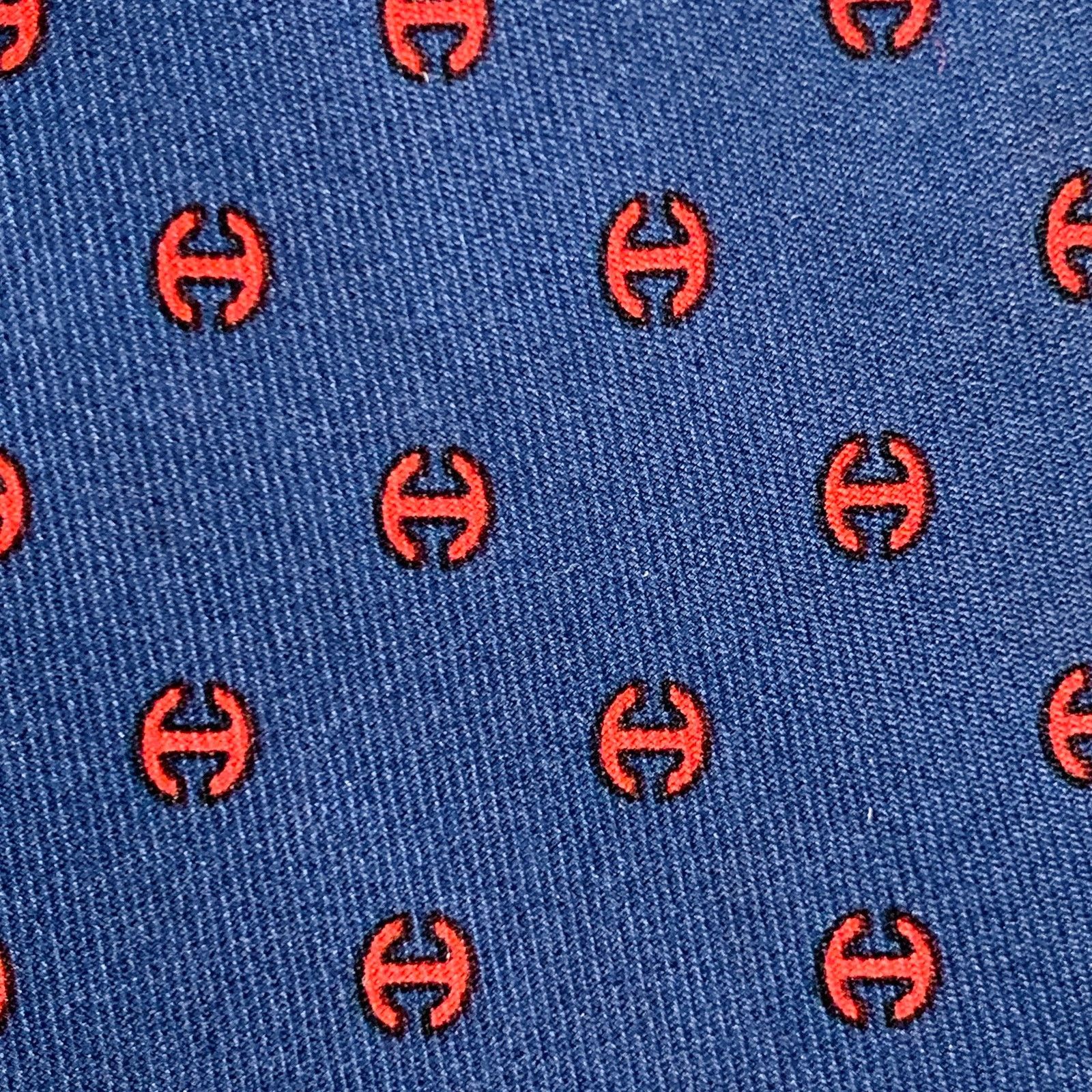 Hermes HERMES Navy Red Monogram Silk Tie Size ONE SIZE - 2 Thumbnail