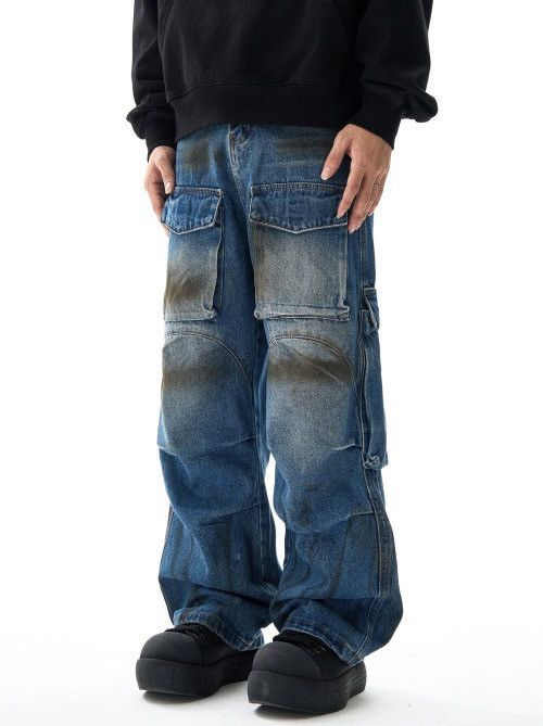 Japanese Brand × Vintage Outdoor retro faded dirty pleated cargo jeans pants Size US 30 / EU 46 - 2 Thumbnail