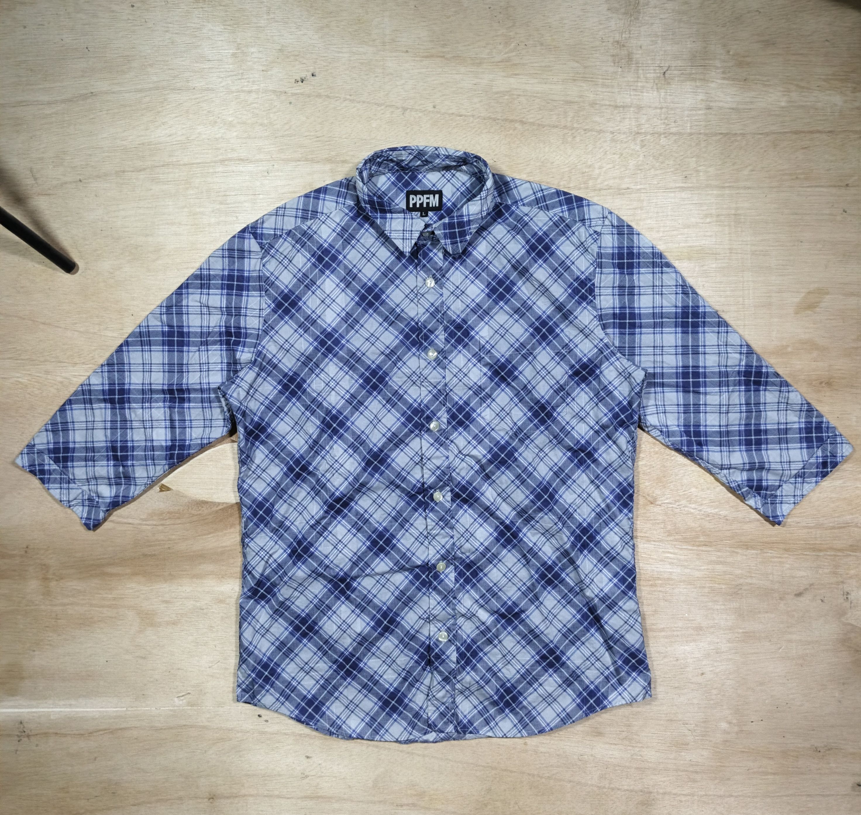 PPFM PPFM Blue Diamond Plaid 3/4 Sleeve Shirt Size US L / EU 52-54 / 3 - 1 Thumbnail