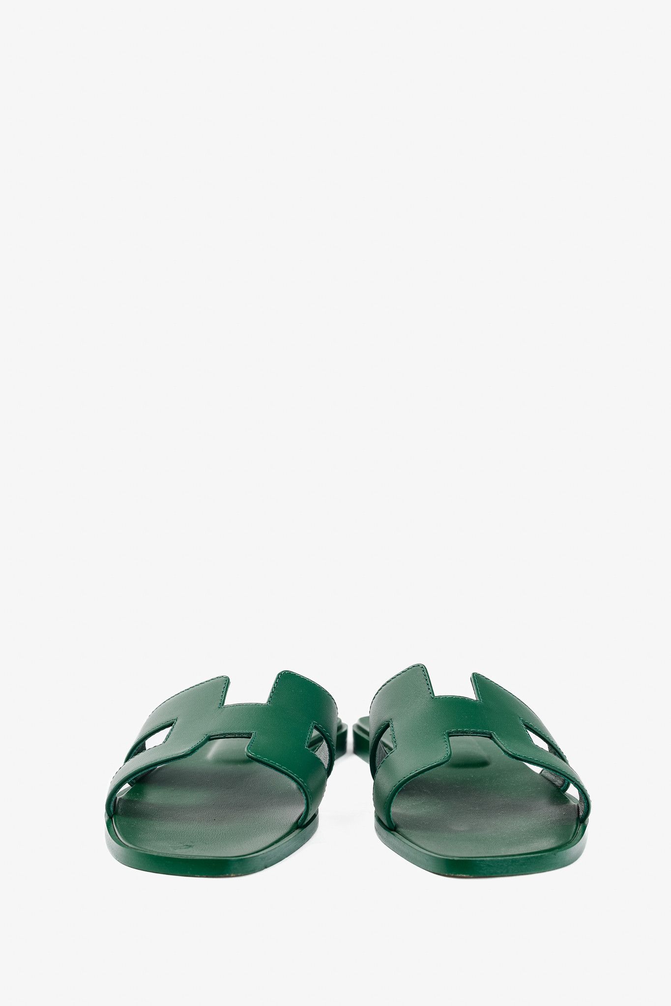 Hermes Hermes Oran Vert Electrique Calfskin H-Strap Sandals Size US 7.5 / IT 37.5 - 3 Thumbnail