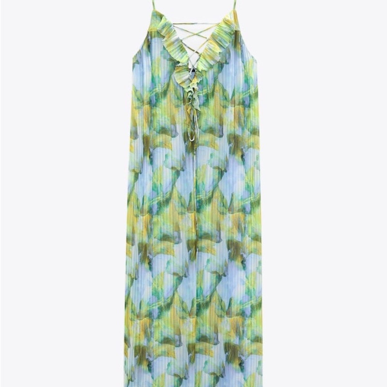 Zara ZARA PRINTED TULLE DRESS BLUE / GREEN Size M / US 6-8 / IT 42-44 - 11 Thumbnail