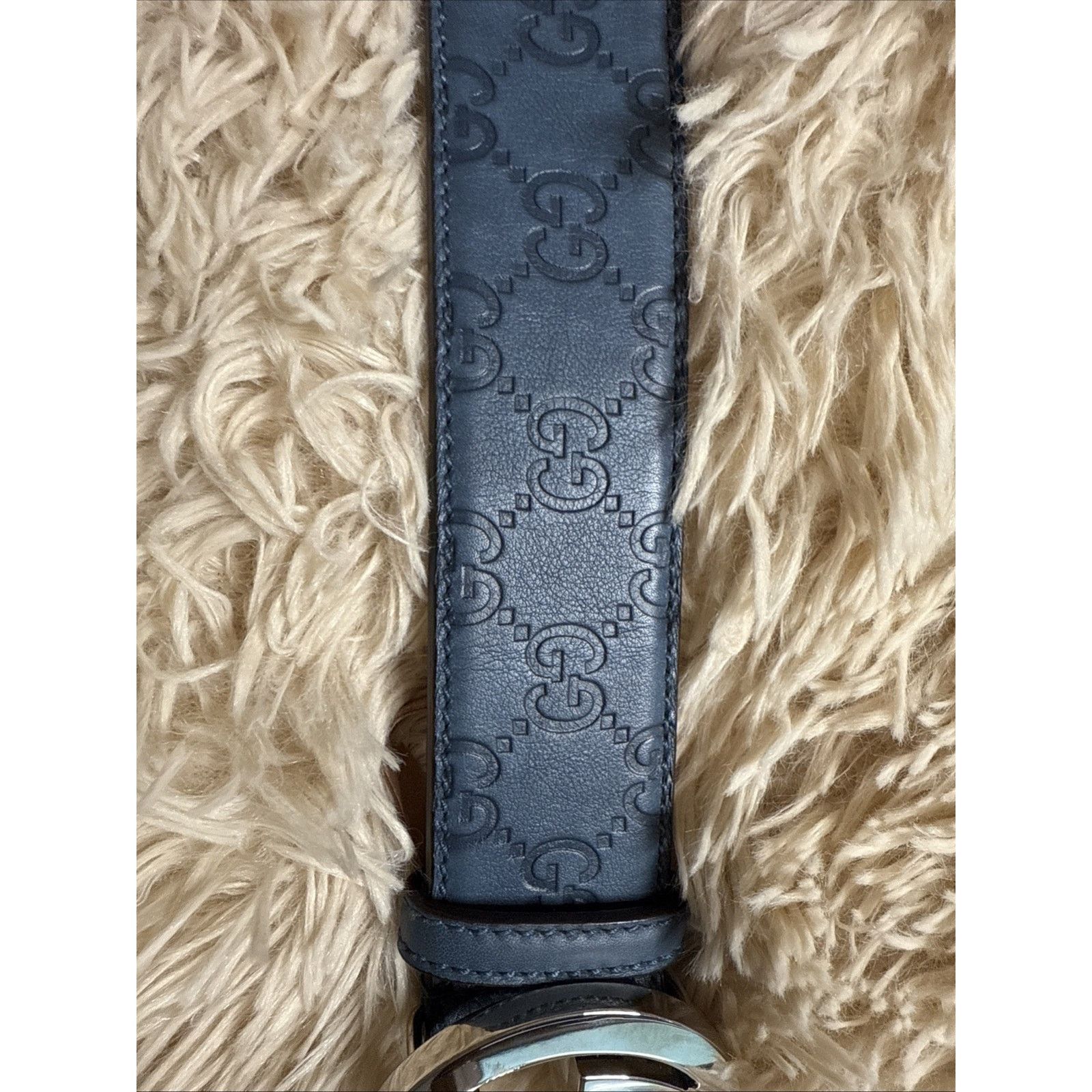 Gucci Men's Gucci Blue GG Supreme Marmont Embossed Leather Belt Size 36 - 3 Thumbnail