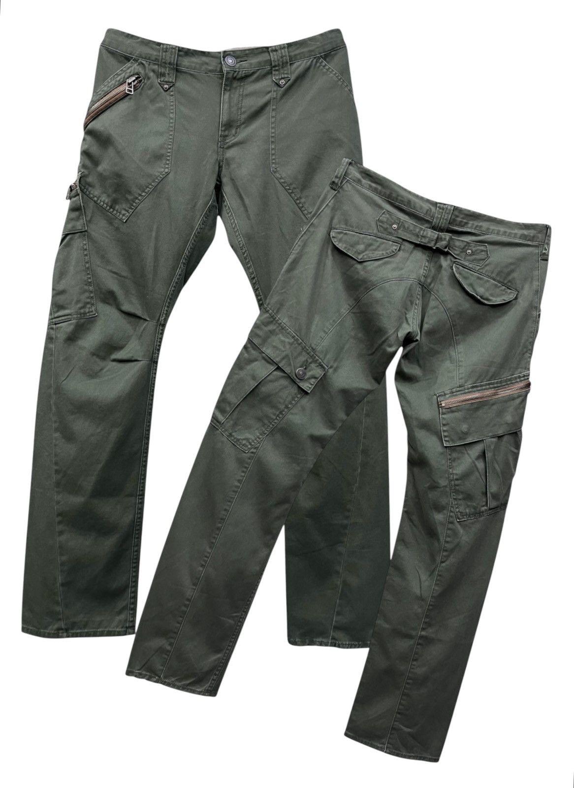 Japanese Brand Ultra Rare Dominate Green Army Big Slant Pocket Cargo Pants Size US 32 / EU 48 - 2 Thumbnail