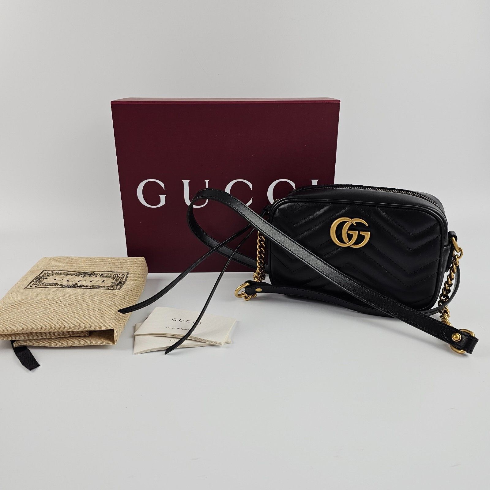 GUCCI GG Marmont Mini $1800 Black Leather Shoulder Bag New A