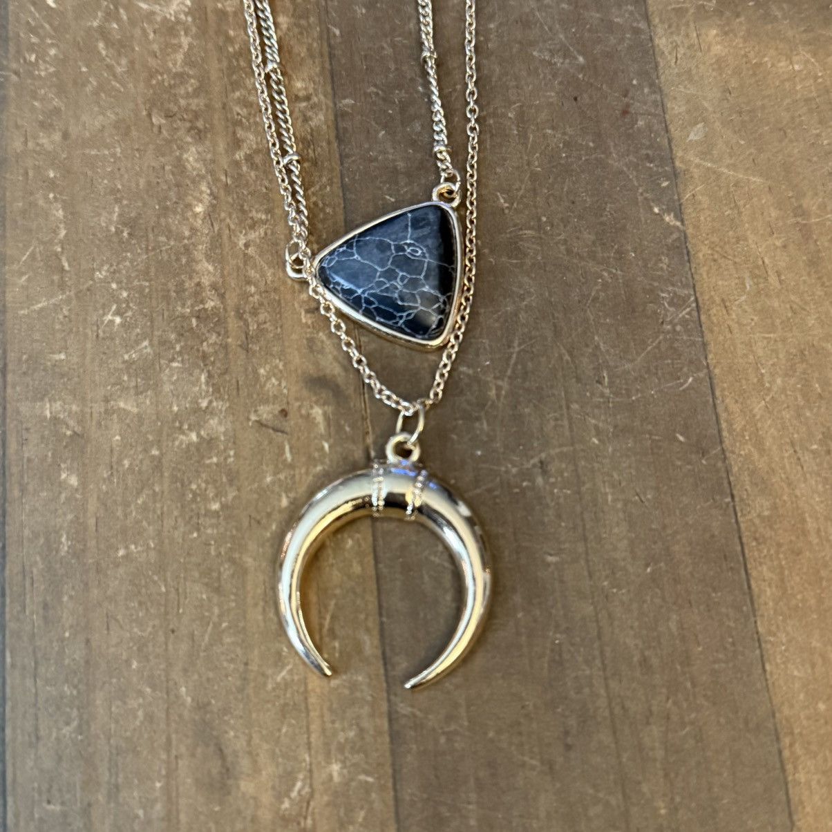 Other Gold tone layered black marbled stone/crescent moon necklace Size ONE SIZE - 3 Thumbnail