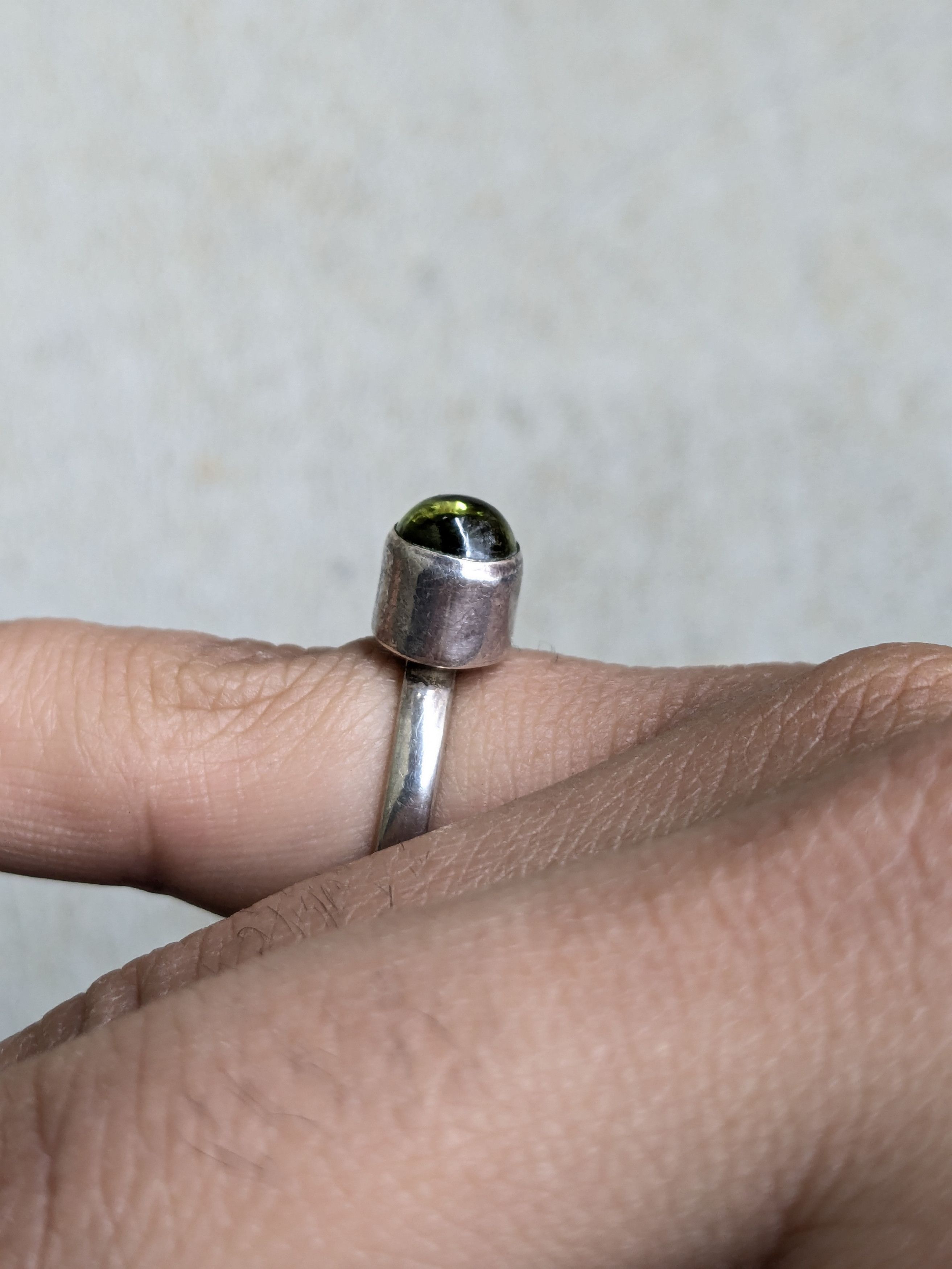 Other Vintage Sterling Silver Ring Green Peridot 6 Modern Abstract Size ONE SIZE - 9 Thumbnail