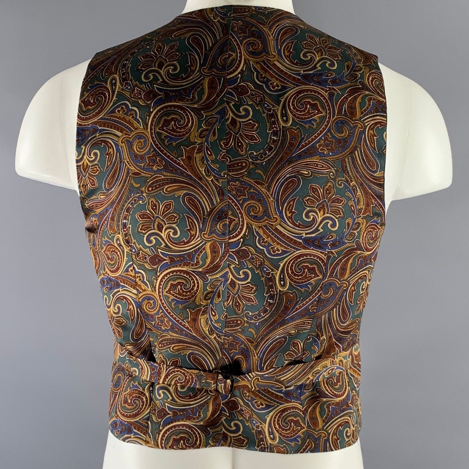 Nordstrom NORDSTROM Size S Green Burgundy Paisley Silk Vest Size 34S - 4 Thumbnail