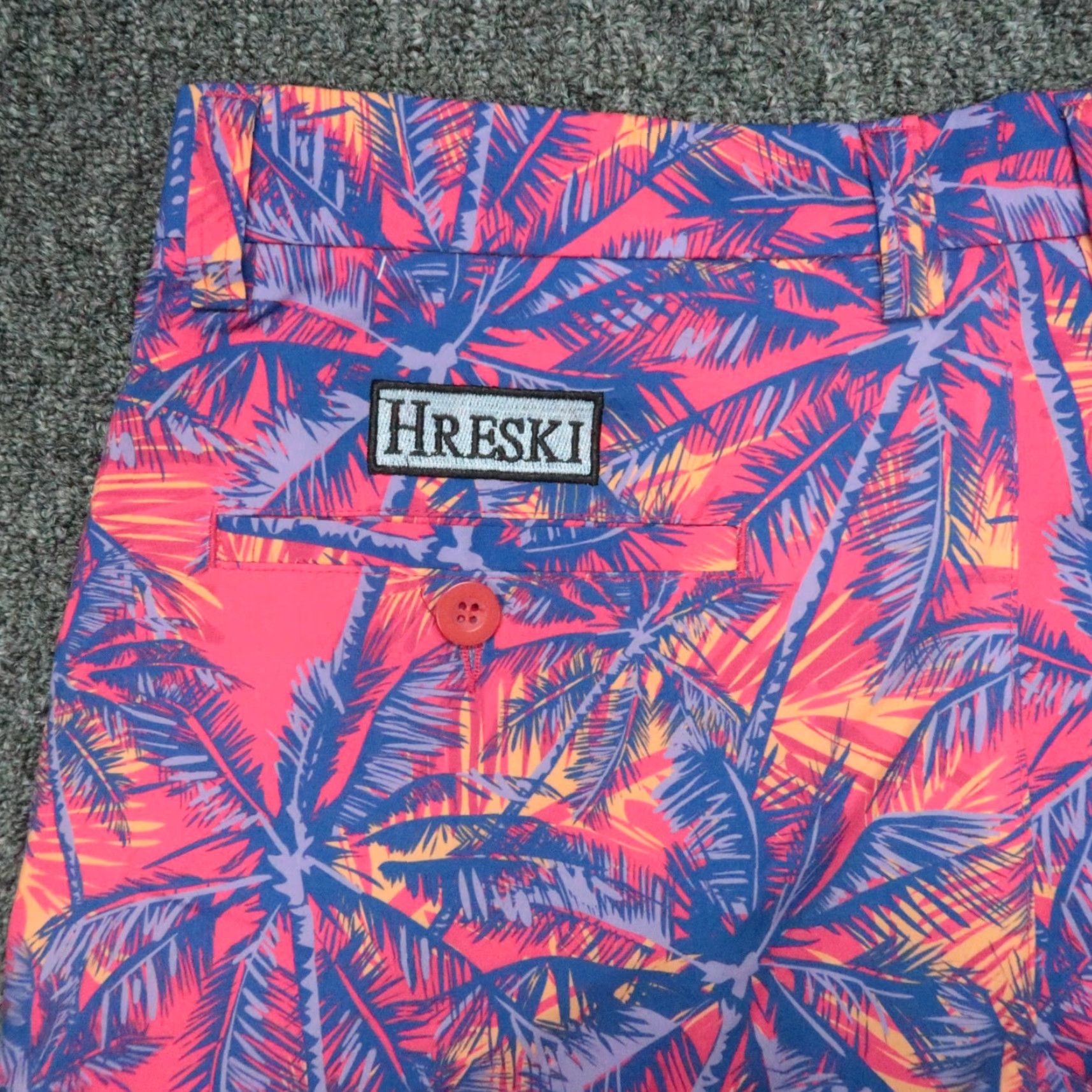 Hreski Golf Shorts Mens 34 Pink Geometric Chino Casual Stretch Pockets