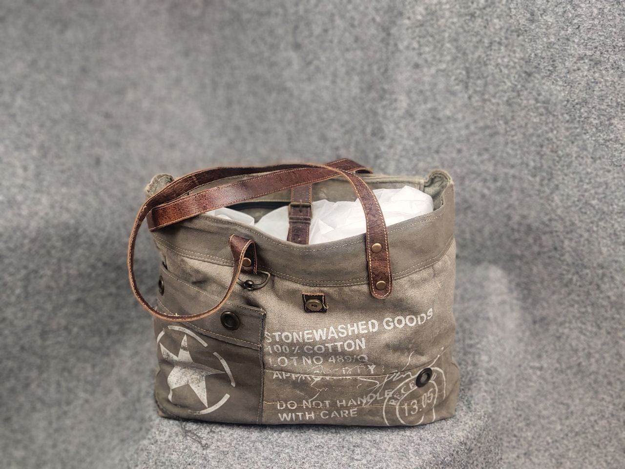 Vintage Myra India Design Vintage Leather & Canvas Tote Shoulder Bag Size ONE SIZE - 2 Thumbnail