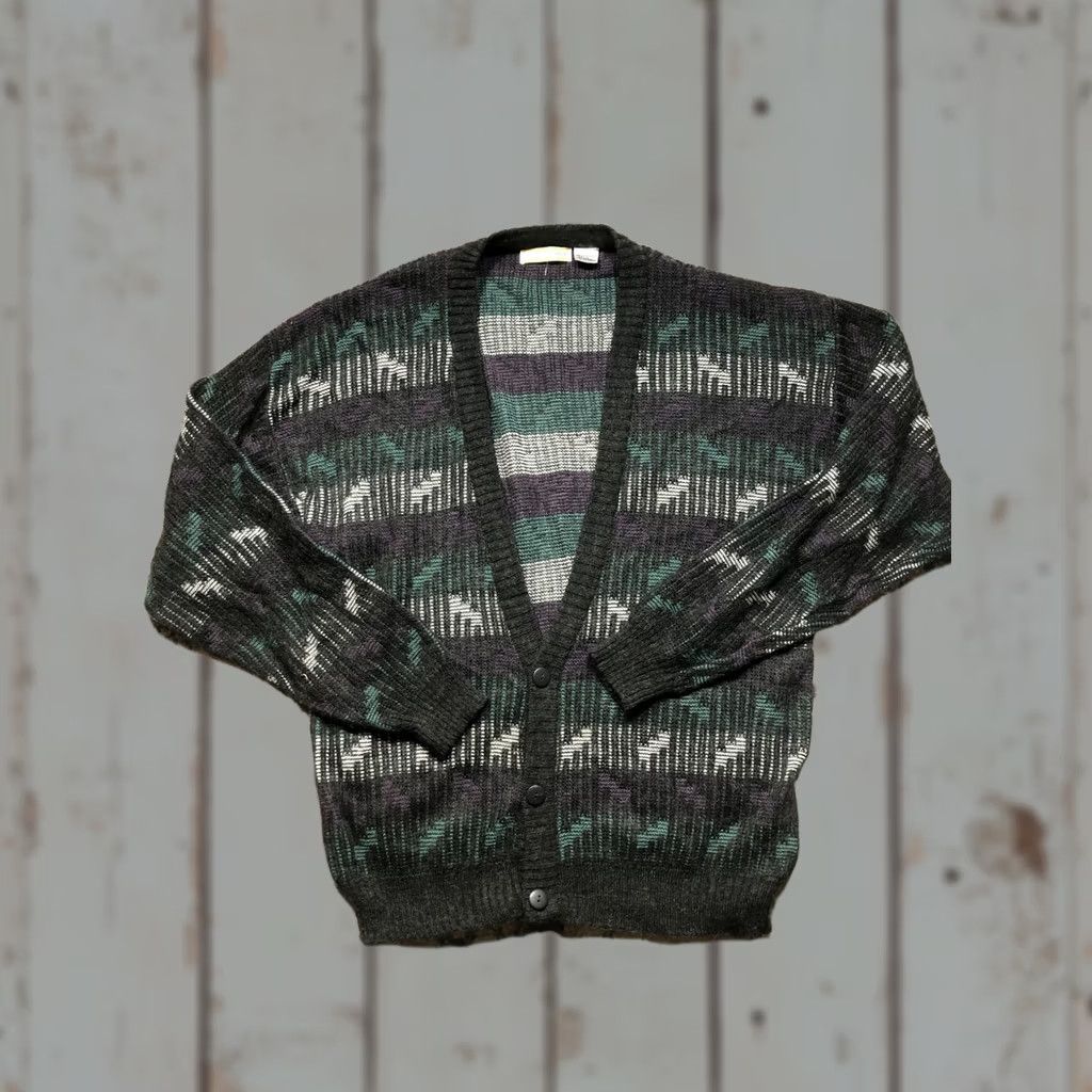 Vintage VINTAGE Adam Sloane Cardigan Sweater Mens Large Gray Green Wool Blend 80s 90s Size US L / EU 52-54 / 3 - 1 Thumbnail