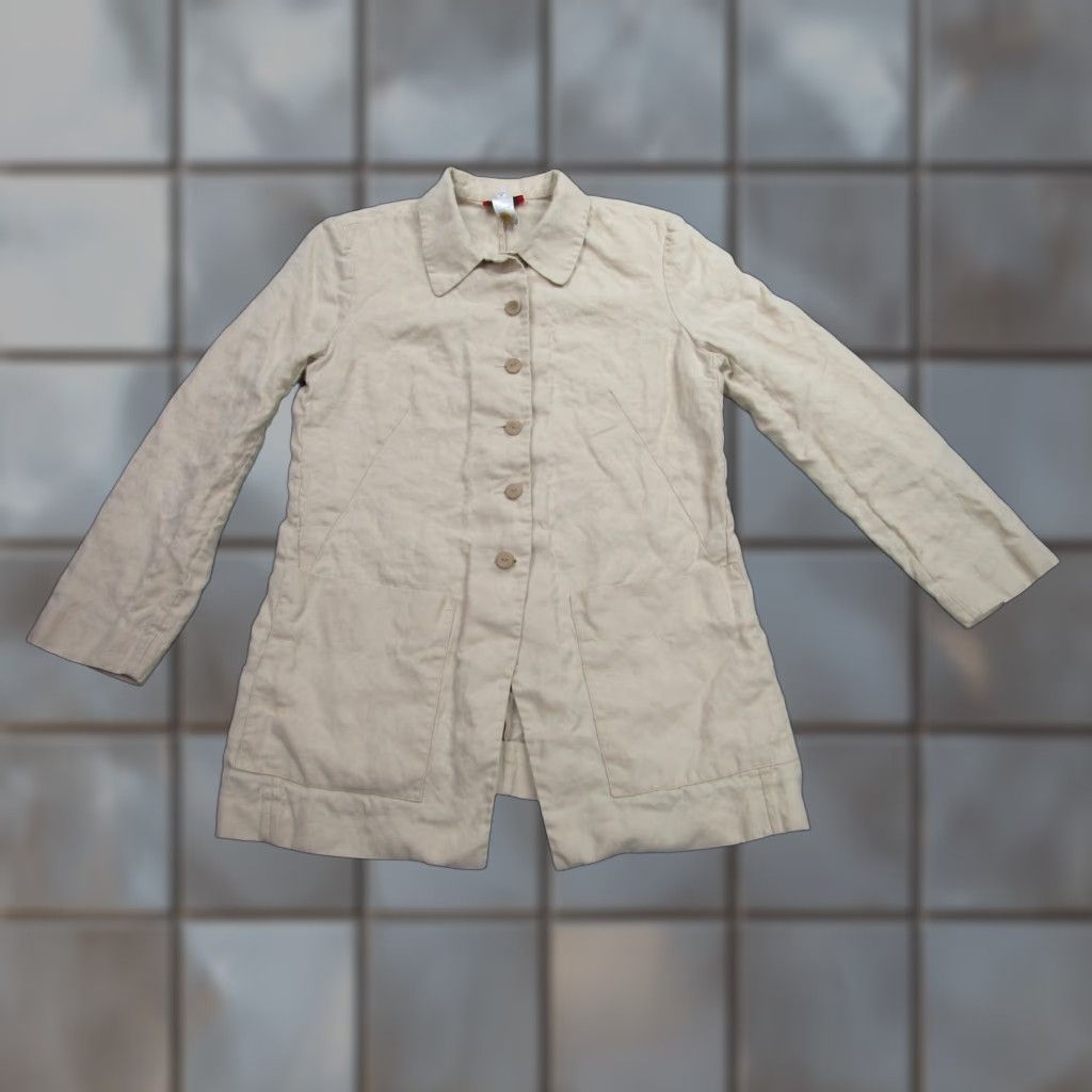Kenzo KENZO Paris Jacket Women's Beige Linen 40 (FR) Button Front Mid-Length 100% Linen Unlined Lightweight Casual Spring Summer Size S / US 4 / IT 40 - 1 Thumbnail