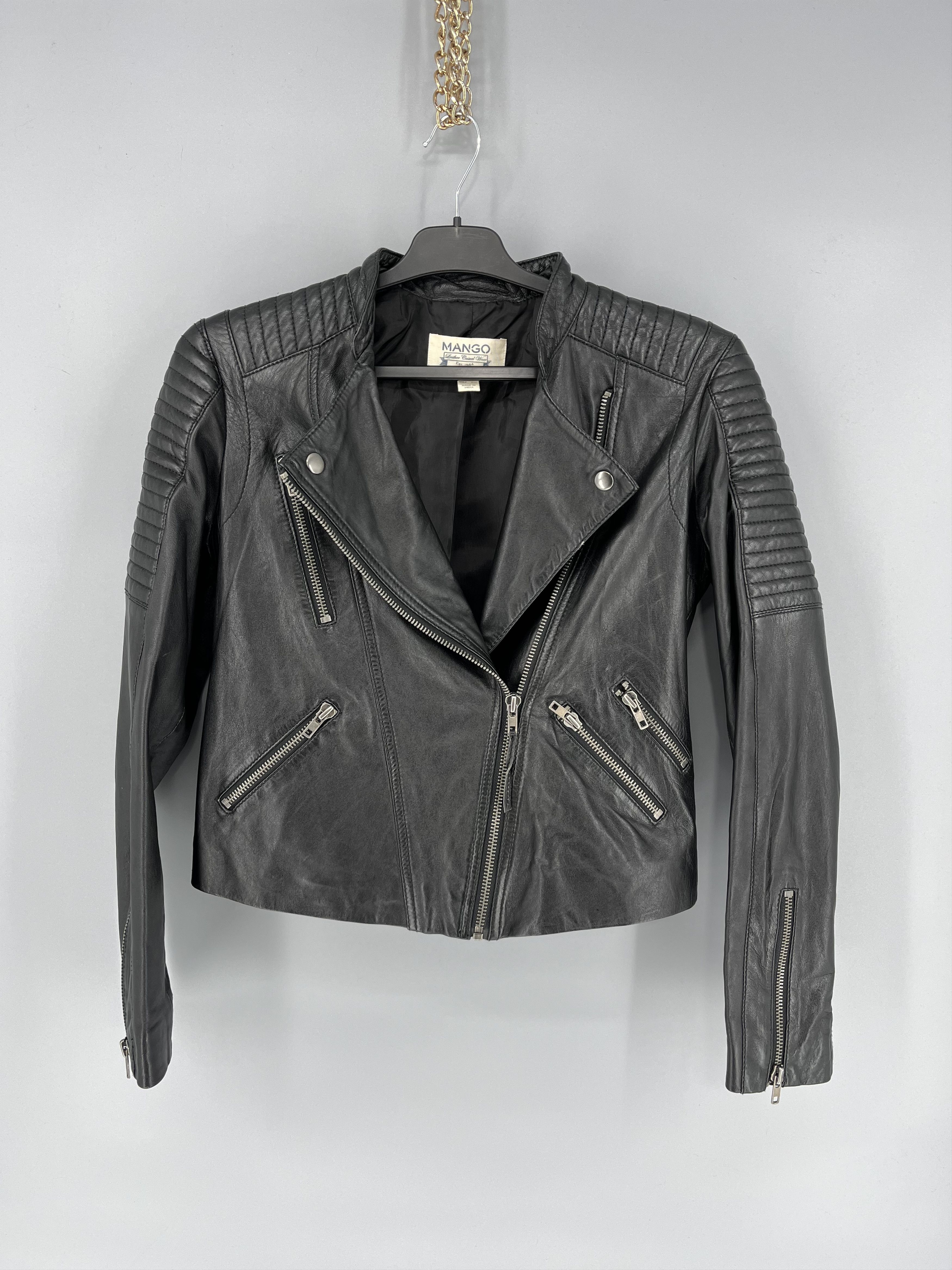 Leather Mango Black Leather Biker Jacket Racing Moto HONDA BMW Size S / US 4 / IT 40 - 1 Thumbnail