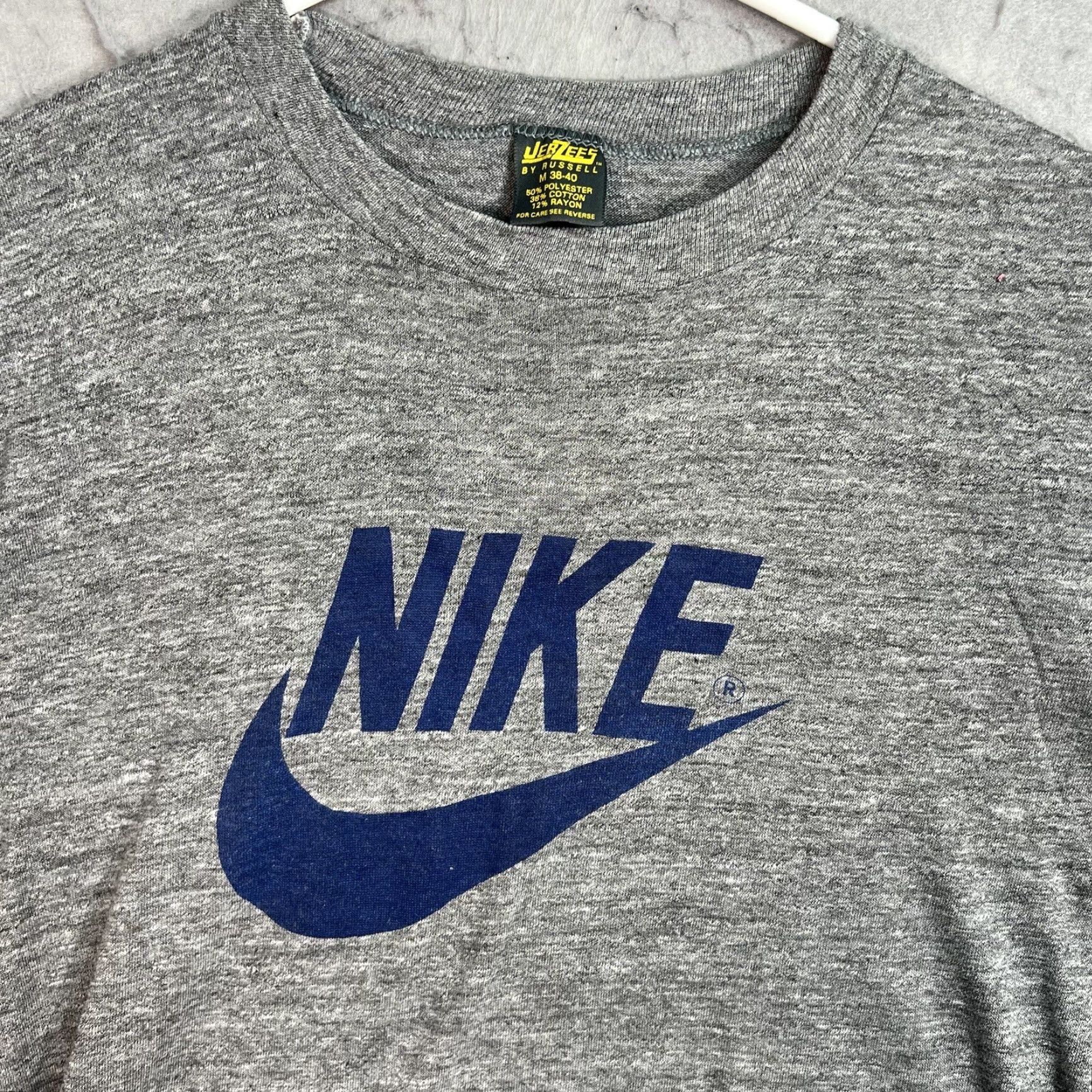 Nike VINTAGE Nike Swoosh T Shirt Adult Medium Gray Jerzees Tag USA Made Mens Size US M / EU 48-50 / 2 - 4 Thumbnail