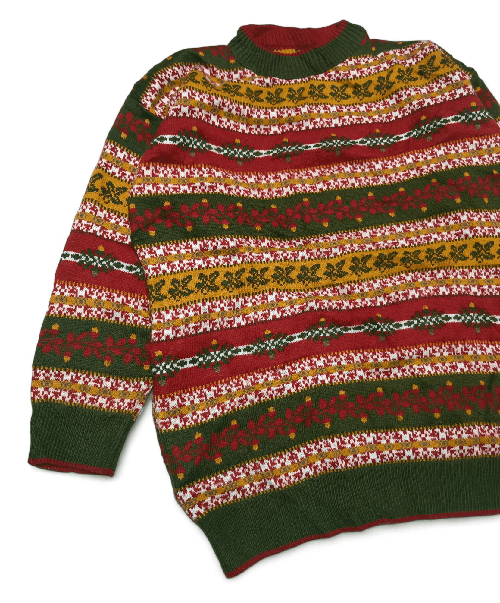 Other Vintage 80s Floral Striped Motifs Pattern Knit Wool Sweater Size US M / EU 48-50 / 2 - 4 Thumbnail