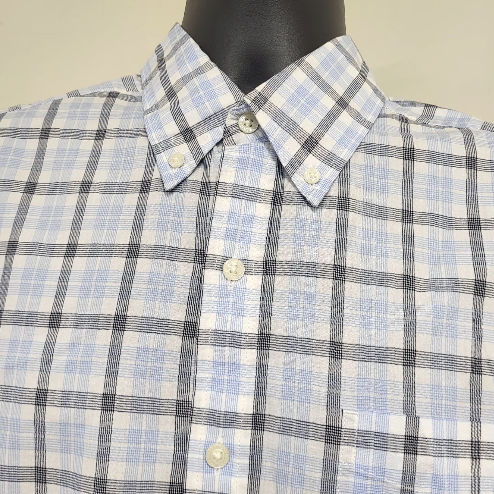 Lands' End Lands' End Oxford Shirt Mens M White/Blue Plaid Supima Tailored Fit Shirt Mens Regular Button-Up Long Sleeve Size US M / EU 48-50 / 2 - 4 Thumbnail