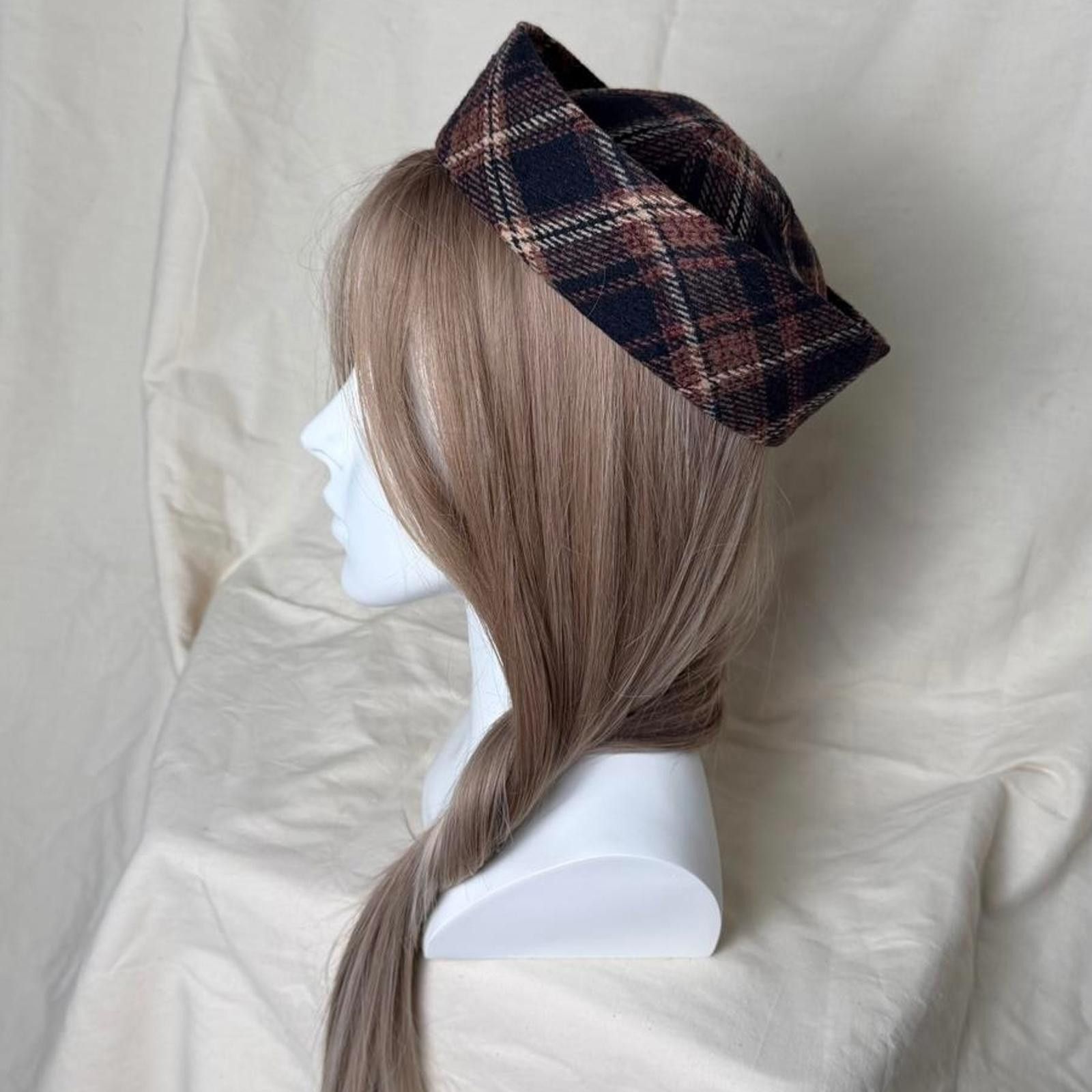 Japanese Brand Wool Blend Retro Plaid Beret Sailor Hat Y2K French Girl Size ONE SIZE - 5 Thumbnail