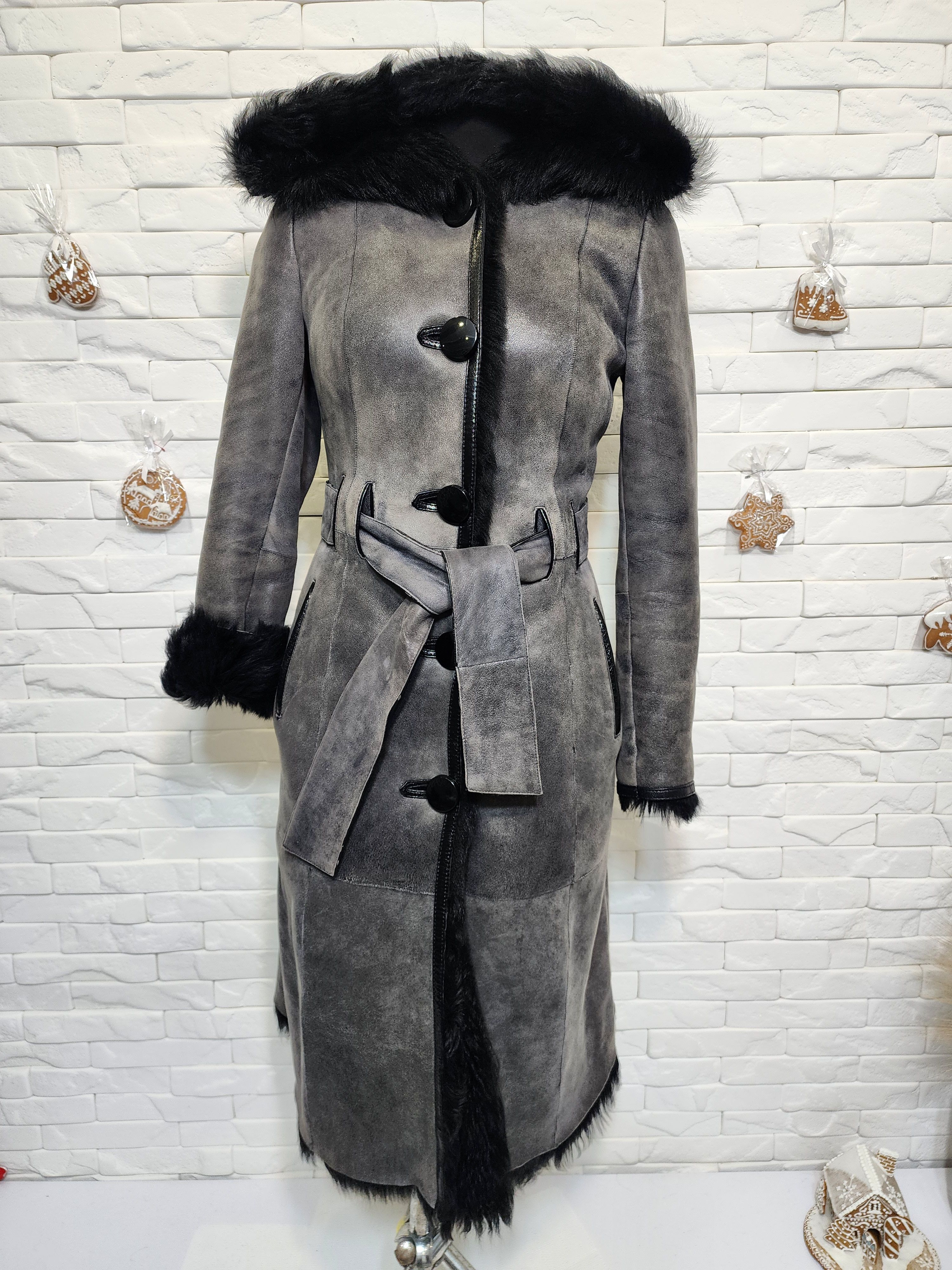 Furla Gray Sheepskin Hooded Coat: Women's Fur Button-Up Coat Size M / US 6-8 / IT 42-44 - 1 Thumbnail