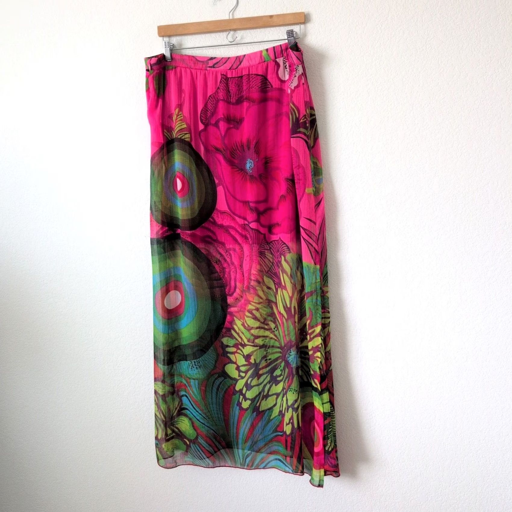 Desigual Desigual Skirt Womens XL Pink Floral Midi Sheer Slits Beachy Vacation Size 40" / US 18 - 4 Thumbnail