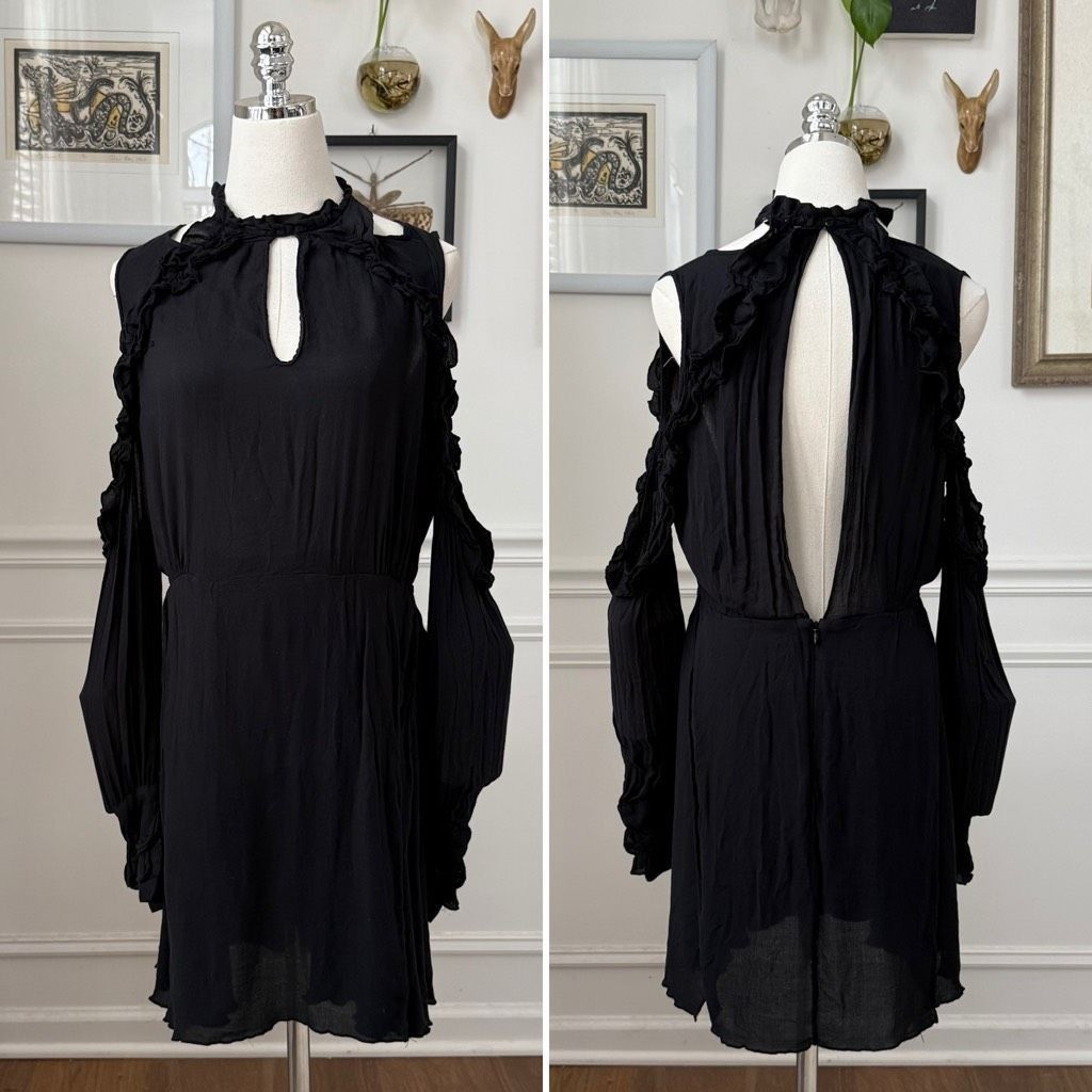 Iro IRO Hanie Black Long Sleeve Cold Shoulder Open Back Dress $3 Size L / US 10 / IT 46 - 2 Thumbnail