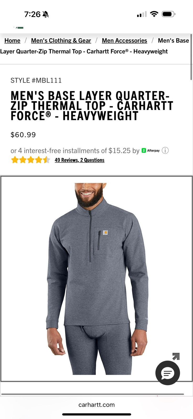 Carhartt Heavyweight heathered knit base layer quarter-zip Size US M / EU 48-50 / 2 - 2 Thumbnail