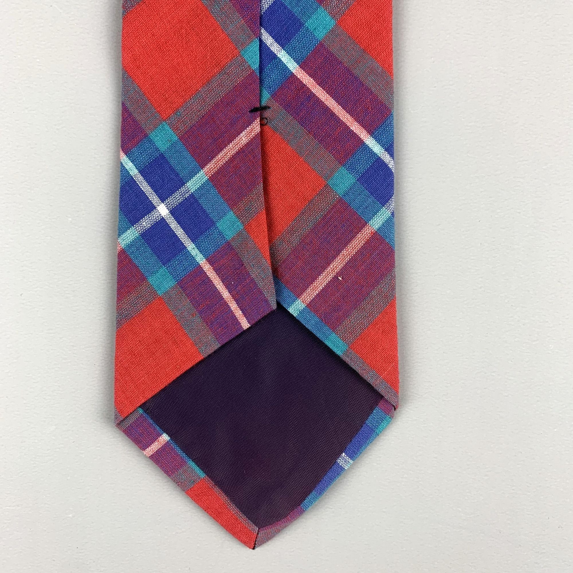 Designer Mens Rooster Madras Plaid Cotton Preppy Tie Red, Blue, Green Size ONE SIZE - 5 Thumbnail
