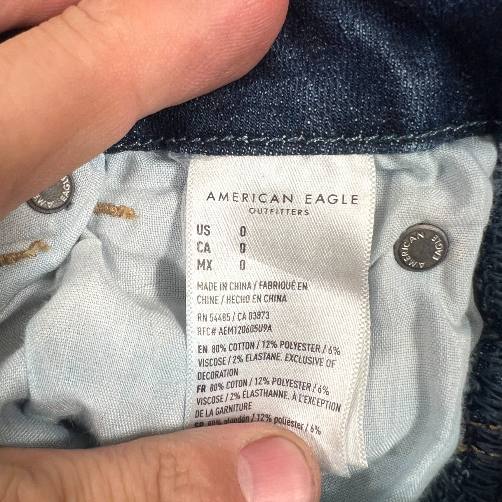 Vintage American Eagle Women's Blue Next Level Stretch Curvy High Rise Shortie Size 0 Size 25" / US 0 / IT 36 - 3 Thumbnail