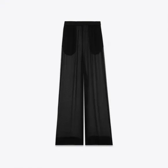 Saint Laurent Paris o1s1wg111024 Large Pants in Crepe Muslin in Black Size 25" / US 0 / IT 36 - 1 Thumbnail