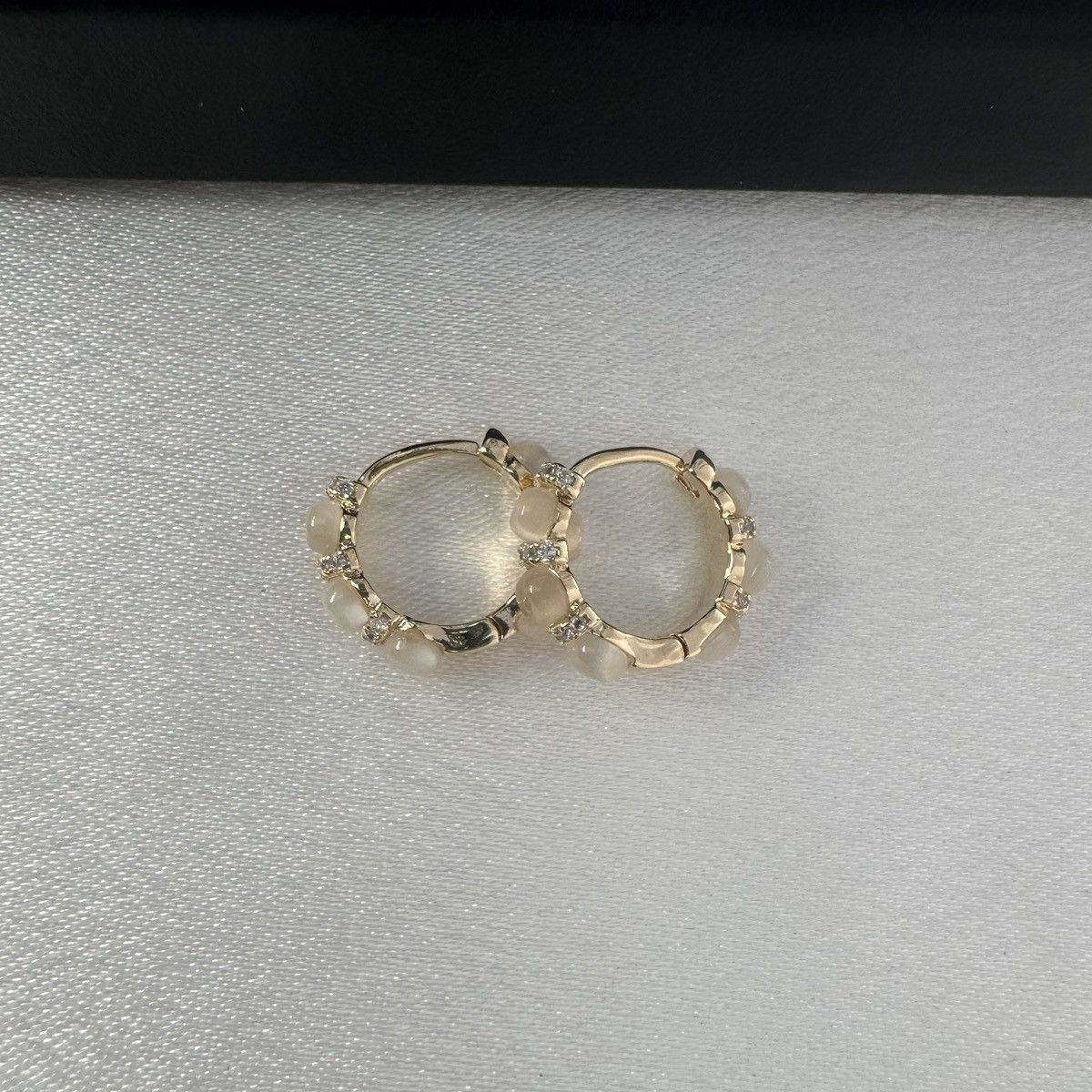 Designer 14mm Cat's Eye Stone Small Gold Hoop Earrings for Women Size ONE SIZE - 3 Thumbnail