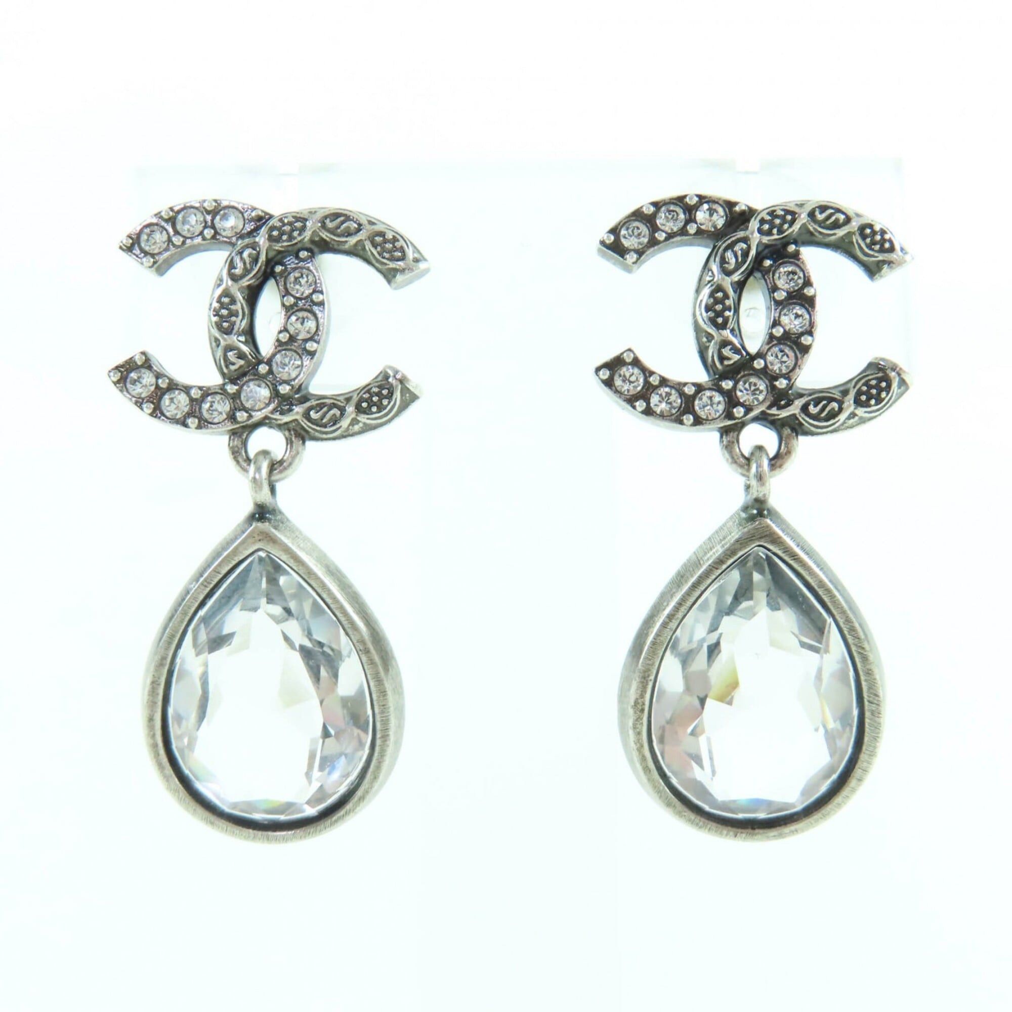 Chanel CHANEL 124A ABD777 Metal Crystal Coco Mark Bijou Teardrop Earrings, Silver, with Box, Made in Italy, Women's Size ONE SIZE - 1 Thumbnail