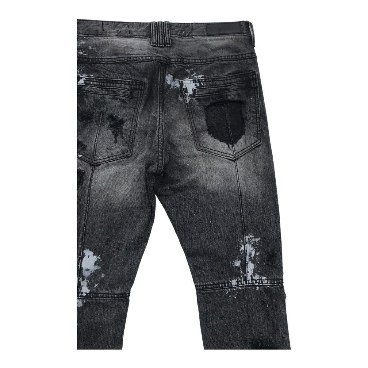 Japanese Brand Dot & Stripe Paint Splash Distressed Black Skinny Denim Pant Size US 31 - 16 Thumbnail