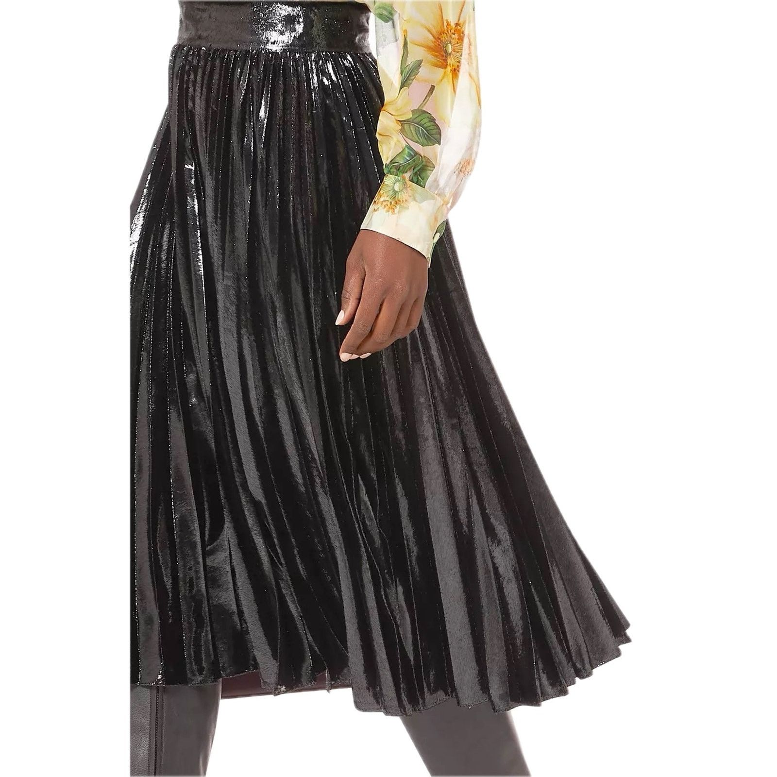Dolce & Gabbana Dolce & Gabbana Black Pleated Midi Skirt Lamé Velvet IT 40 Size 27" / US 4 / IT 40 - 1 Thumbnail