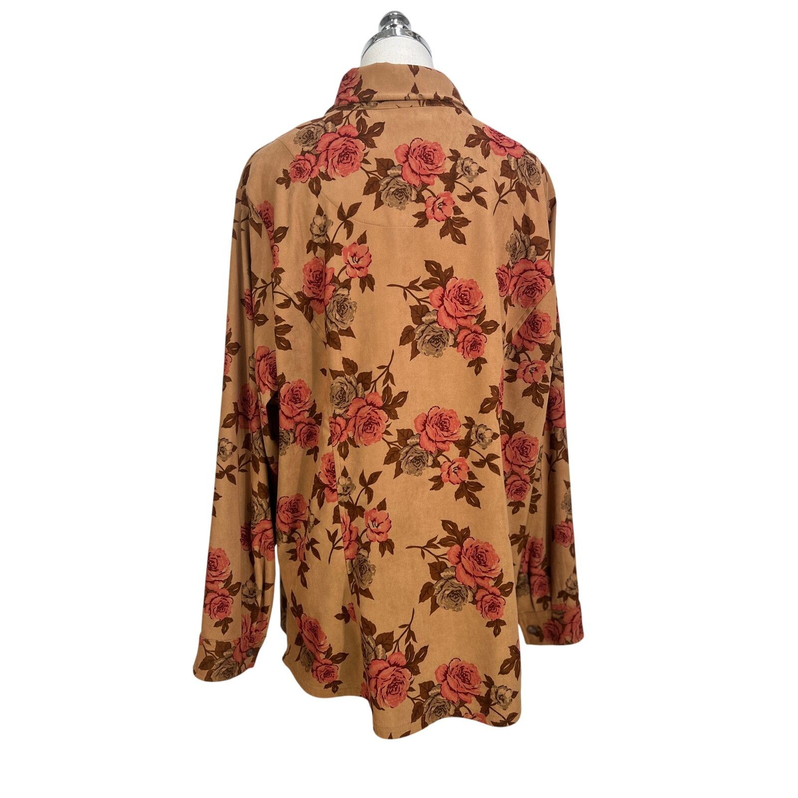 Other Rose Printed Button Up Shirt Long Sleeves Brown White Stage Size XXL / US 16-18 / IT 52-54 - 9 Thumbnail