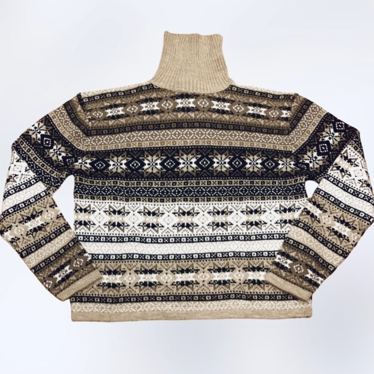 Vintage Vintage 90s Fair Isle Turtleneck Sweater Neutral M Ski Size M / US 6-8 / IT 42-44 - 1 Thumbnail
