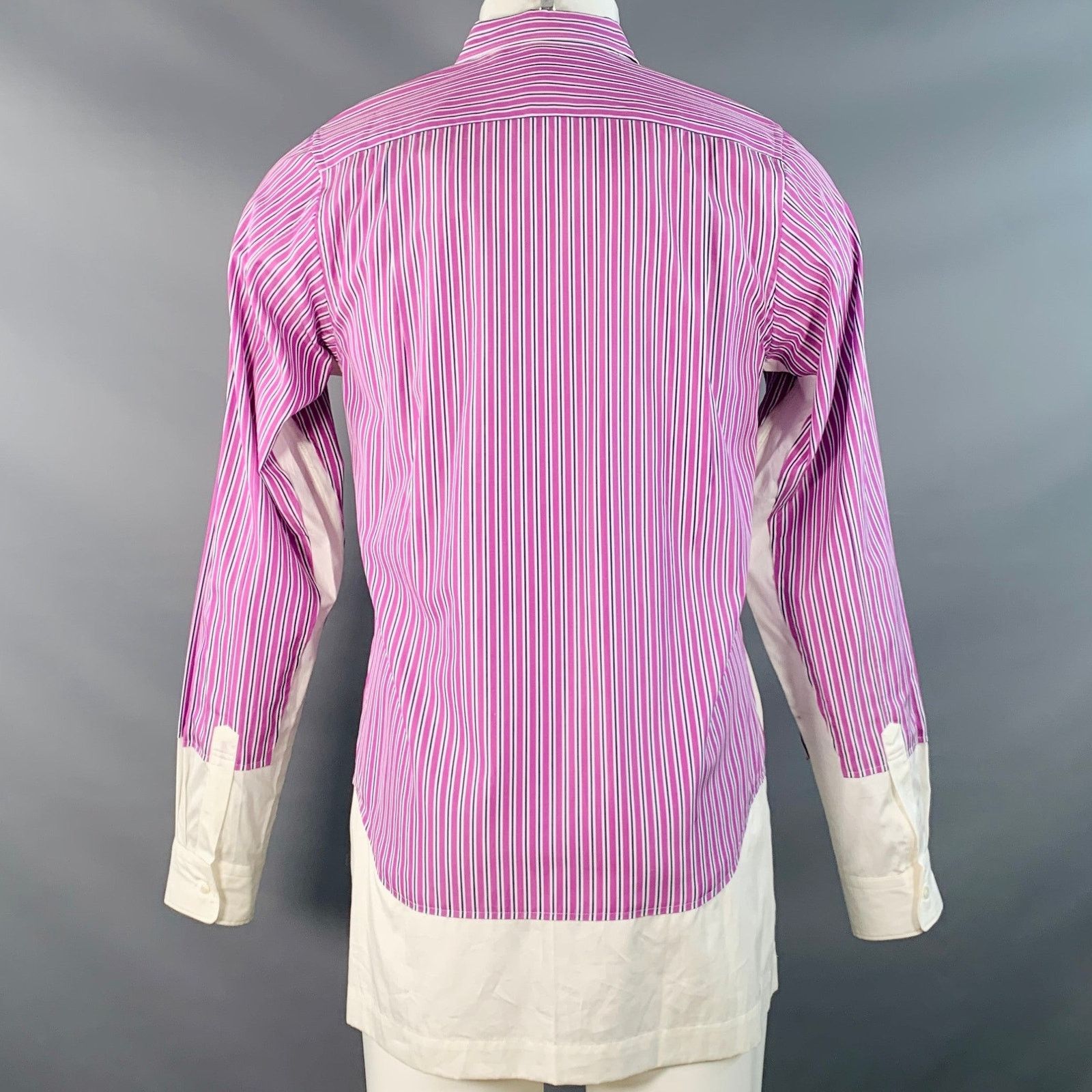 Comme des Garcons Homme Plus PLUS Size M Purple White Stripe Cotton Long Sleeve Shirt Size US M / EU 48-50 / 2 - 4 Thumbnail