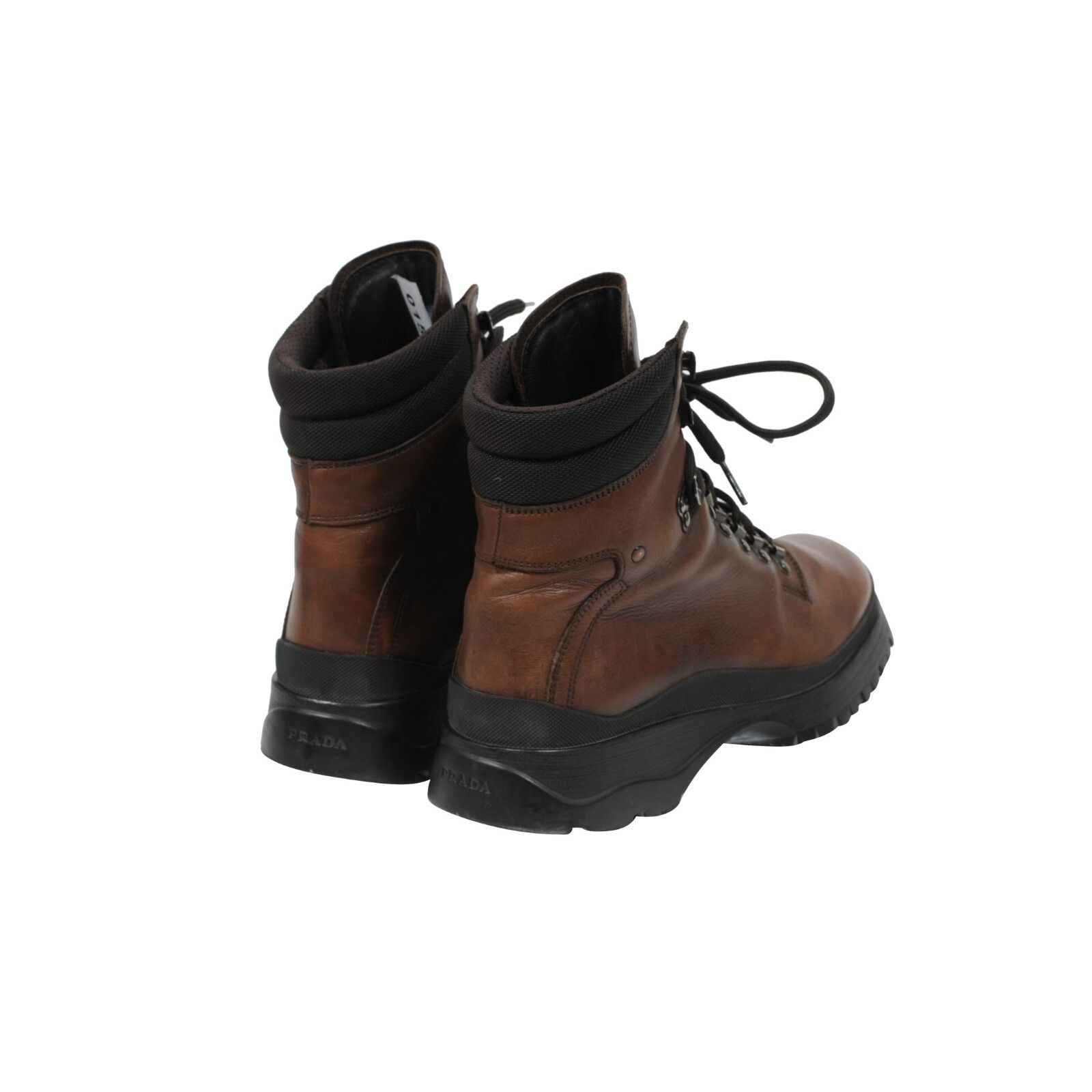 Prada Combat Hiking Boots Brown Leather Lug Sole - 01590 Size US 8.5 / EU 41-42 - 8 Thumbnail