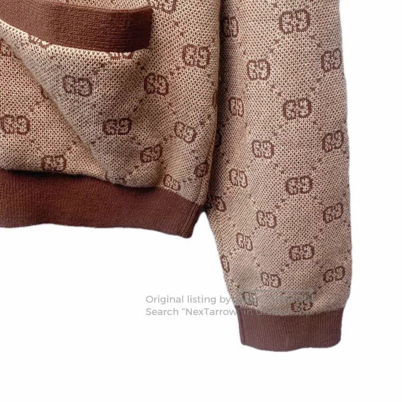 Gucci Gucci Brown logo jacquard full-printed wool V-neck single- Size M / US 6-8 / IT 42-44 - 4 Thumbnail