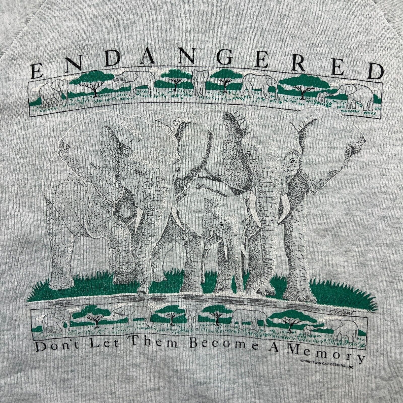 Vintage 1991 Endangered Elephants Sweatshirt Dont Let Them Be Memory Size US M / EU 48-50 / 2 - 2 Thumbnail