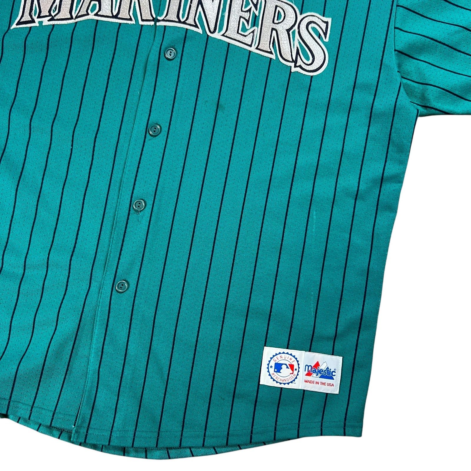 Majestic × Vintage Vintage 90s Majestic Seattle Mariners pin stripe MLB jersey Size US XL / EU 56 / 4 - 3 Thumbnail