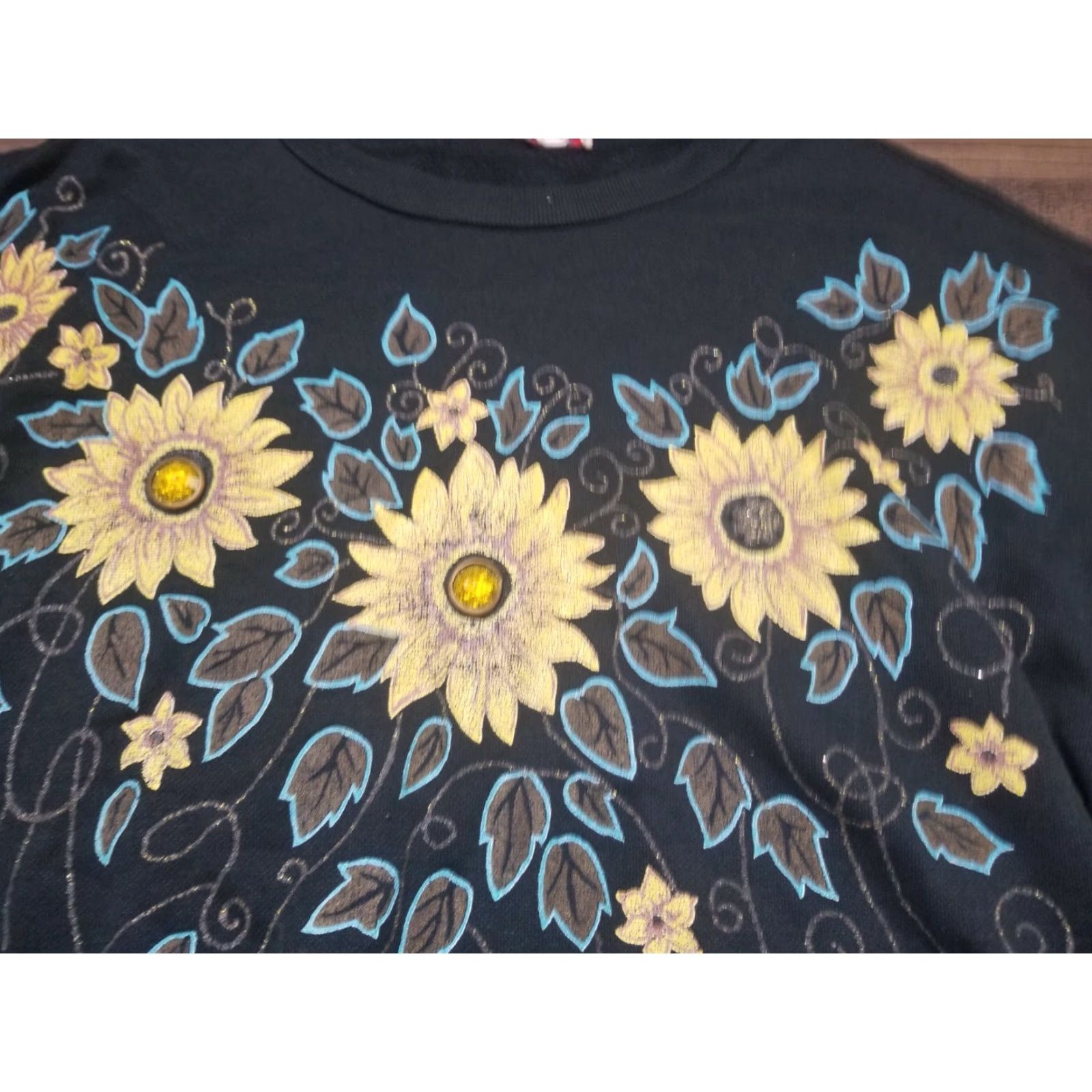 Vintage VINTAGE Sweatshirt American Sunflower Crew Neck XL Gray Distressed Puff Paint Mens Pullover Cotton Blend Size US XL / EU 56 / 4 - 4 Thumbnail