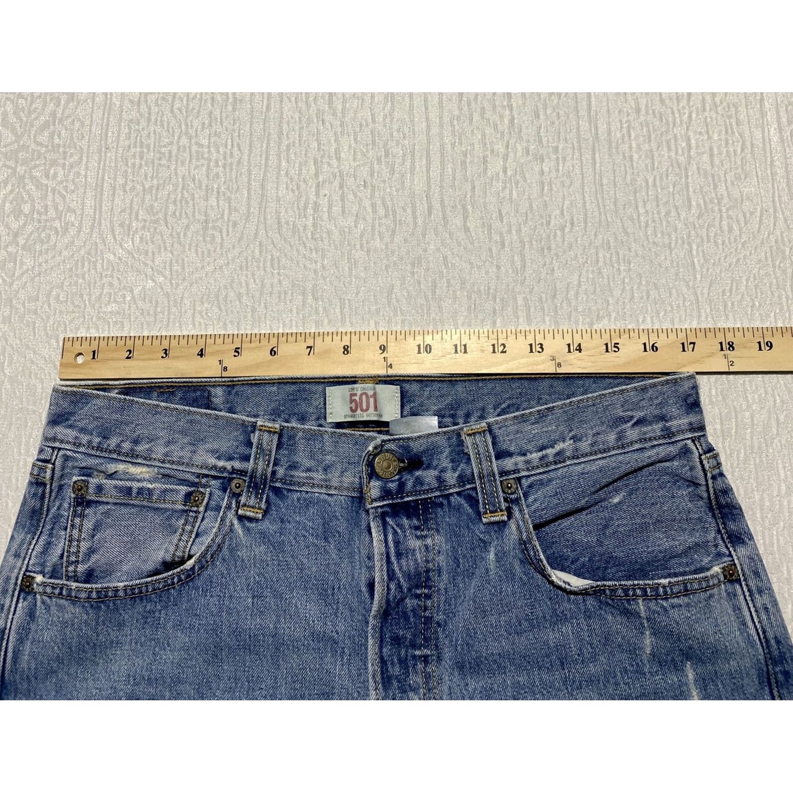 Levi's Levi's 501 Jeans Mens 33x30 Button Fly Straight Denim Vintage Distressed Blue Jeans Regular Fit Mens Size US 33 - 7 Thumbnail
