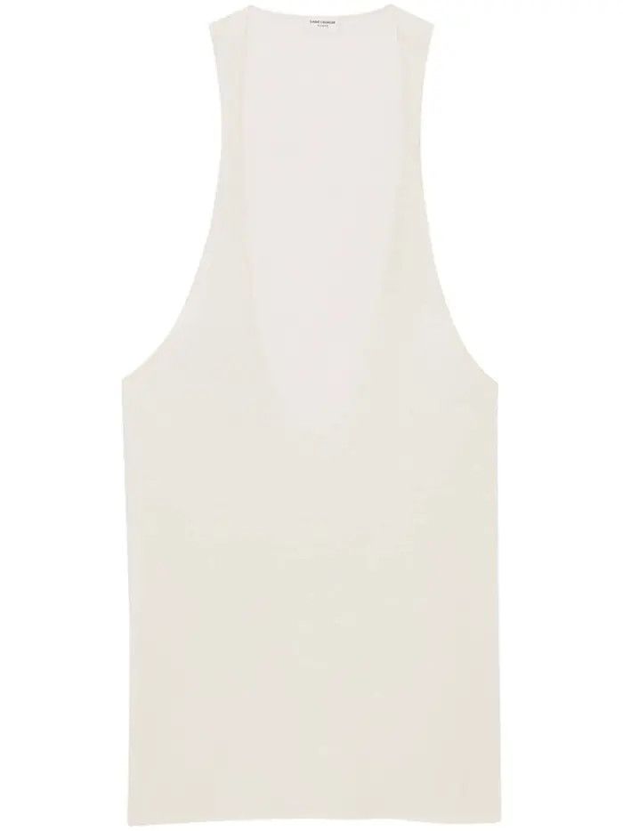 Saint Laurent Paris oc11z1125 761463 Cassandre Tank Top in Silk Jersey White Size L / US 10 / IT 46 - 1 Thumbnail