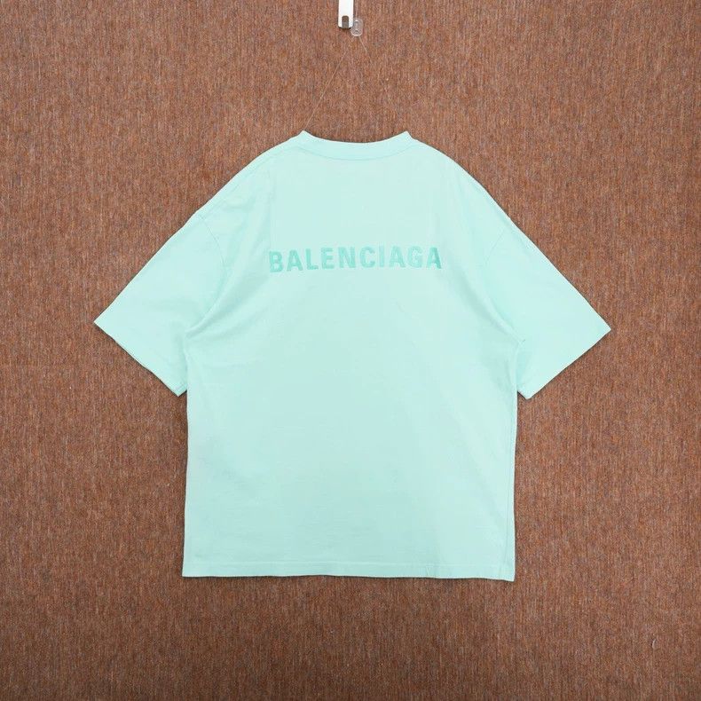 Balenciaga Balenciaga Mint Green Embroidered Logo Short Sleeve T-Shir Size US M / EU 48-50 / 2 - 2 Thumbnail