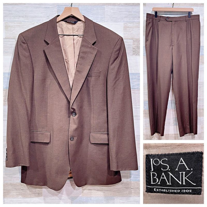 Jos. A. Bank Jos A Bank Wool 2 Piece Suit Brown Mens 43L Jacket 37L Pants Size 42L - 1 Thumbnail
