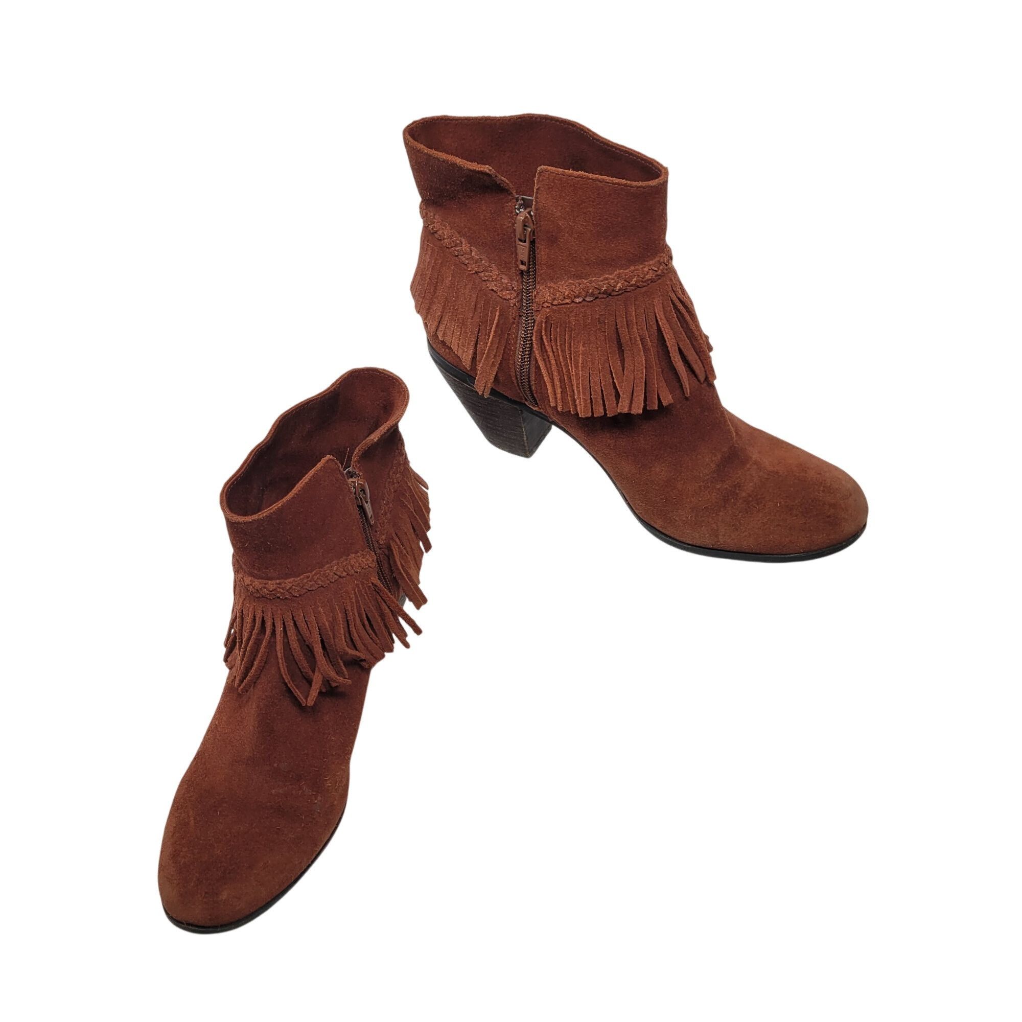 Designer Gianni Bini Rust Brown Suede Fringe Western Ankle Booties 9 Size US 9 / IT 39 - 1 Thumbnail
