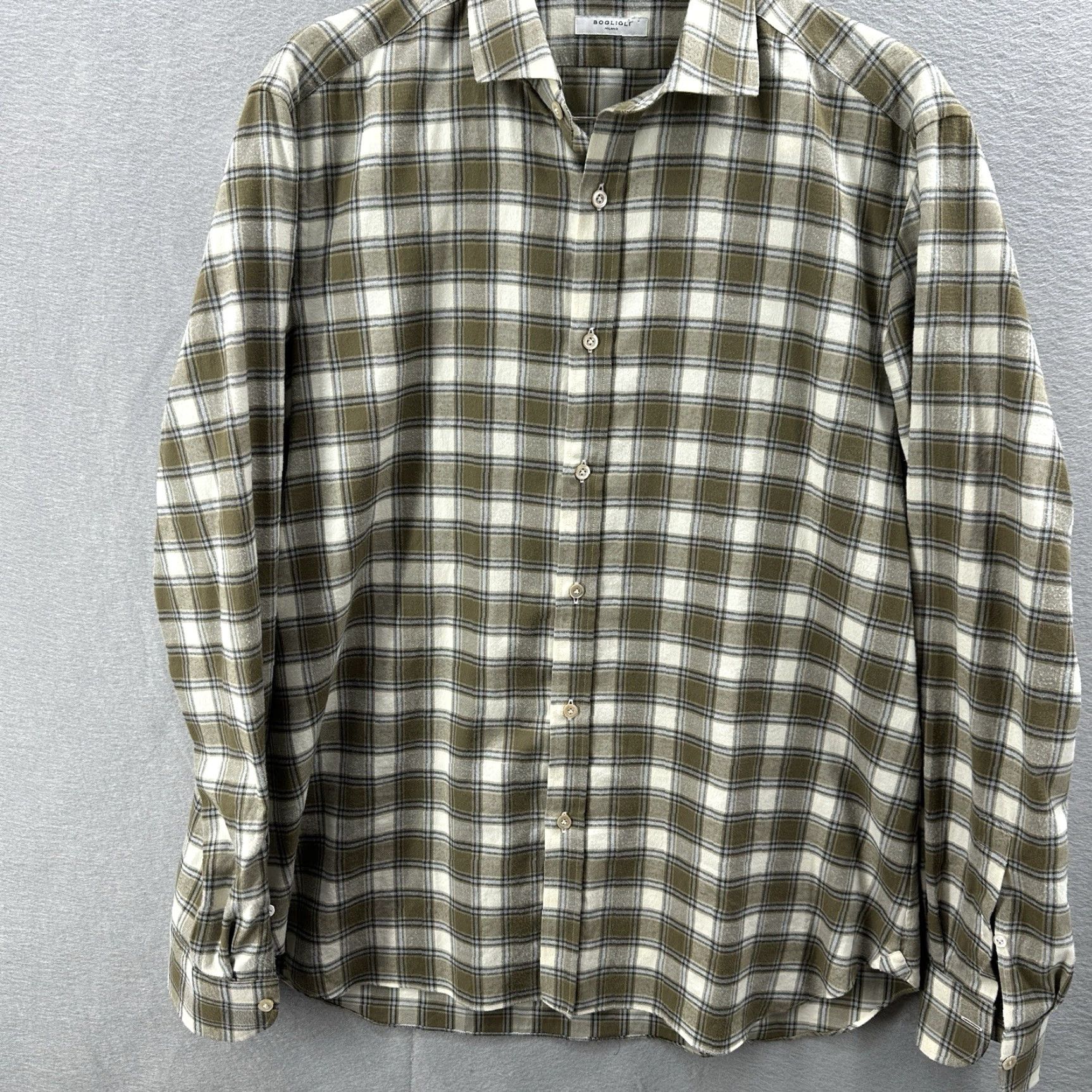 Boglioli Boglioli Green Plaid Flannel Shirt Mens 17 Regular Cotton Button-Up Preppy Size US XL / EU 56 / 4 - 2 Thumbnail