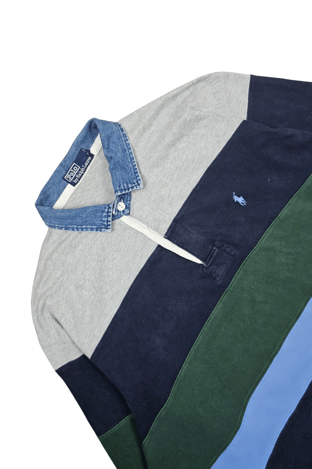 Polo Ralph Lauren 1993 PRL Multi-Stripe Rugby - Denim Collar - Hong Kong Made Size US XL / EU 56 / 4 - 2 Thumbnail