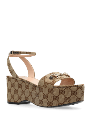 Gucci oc11z0526 Women's Horsebit Flatform Sandals in Beige Size US 6 / IT 36 - 4 Thumbnail