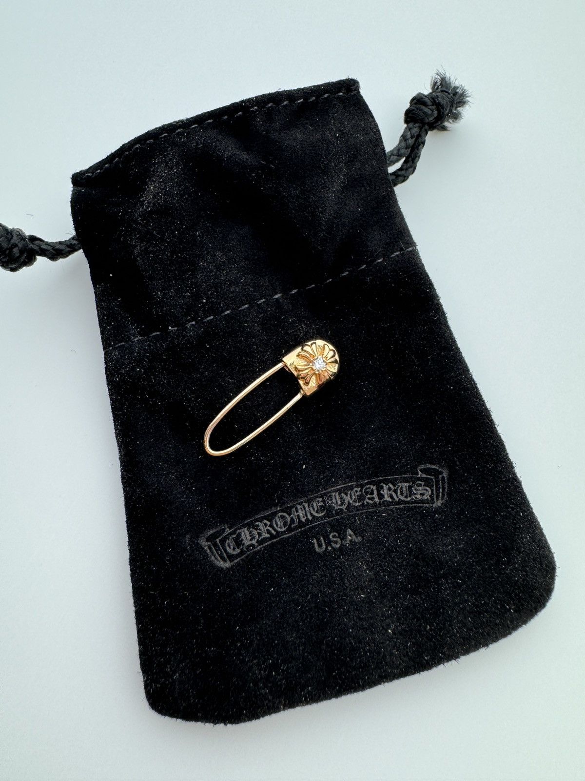 image of Chrome Hearts 22K Gold Diamond Safety Pin, Women's